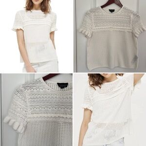 TopShop Ruffle Sleeve Pointelle/Crochet Top
